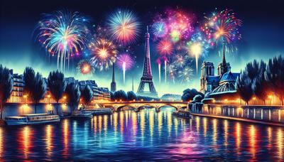 Des feux d'artifice illuminent la skyline de Paris après la célébration olympique.