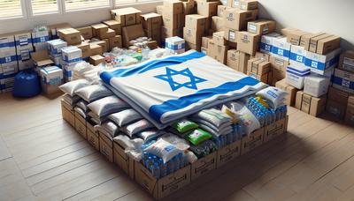 Bandiera di Israele e forniture di aiuti umanitari.