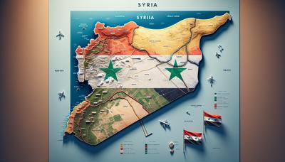 Banderas y mapas de Siria con zonas de conflicto.