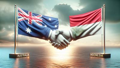 Banderas de Australia e Indonesia con icono de apretón de manos