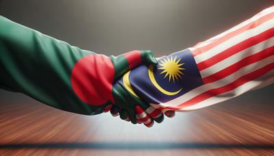 Flaggen von Bangladesch und Malaysia mit Händedruck.