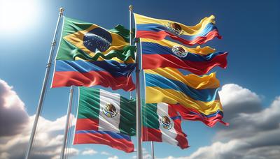 Drapeaux du Brésil, de la Colombie, du Mexique et du Venezuela ensemble.