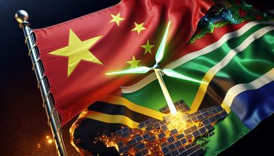 Bandeiras da China e da África com símbolos de energia verde