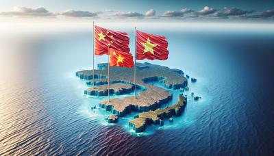 "Bandiere di Cina e Vietnam sopra il Mar Cinese Meridionale."