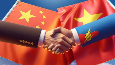 Flaggen von China und Vietnam mit Handshake-Icon.