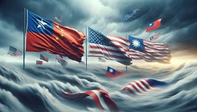 Drapeaux de Chine, Taïwan et des États-Unis en conflit.