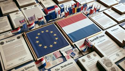 Vlaggen van de EU en Nederland met beleidsdocumenten.