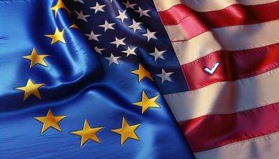 Bandiere dell'UE e degli USA con simboli elettorali

