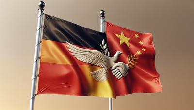 Flaggen von Deutschland und China mit diplomatischen Symbolen.