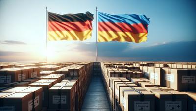 Bandiere della Germania e dell'Ucraina con forniture di aiuti.

