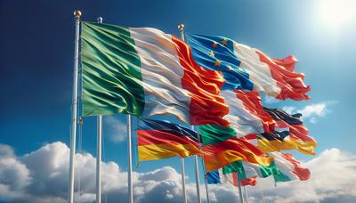 Drapeaux de la Hongrie, de l'Italie, de la France et de l'Allemagne ensemble.