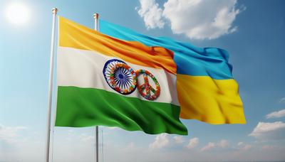 Banderas de India y Ucrania con símbolos de paz.