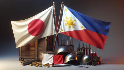 Drapeaux du Japon et des Philippines avec des icônes de défense.