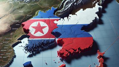 "Bandiere della Corea del Nord e della Russia su una mappa."