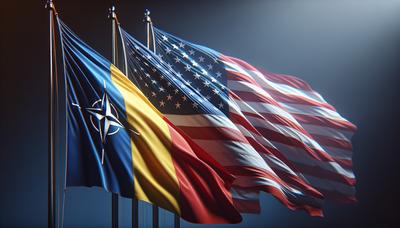 Bandiere di Romania, NATO e USA insieme in armonia