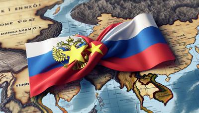 Bandiere di Russia e Vietnam interconnesse su una mappa