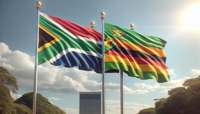 Banderas de Sudáfrica, Zimbabue y Zambia juntas.