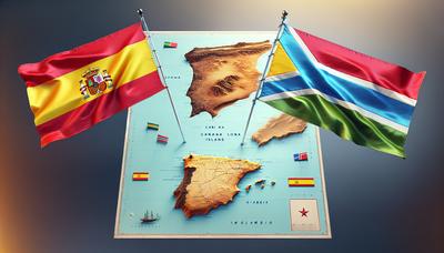 Drapeaux de l'Espagne et de la Gambie avec carte des îles Canaries.