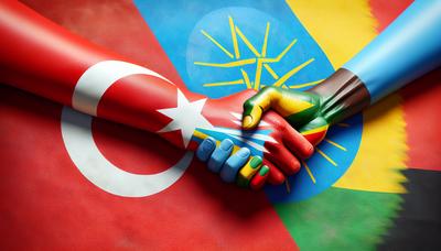 Banderas de Turquía, Etiopía y Somalia con icono de apretón de manos