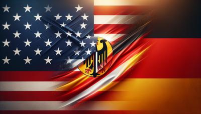 Symbolische Vereinigung der Flaggen der USA und Deutschlands.