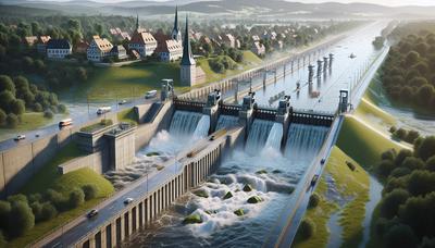 Hochwasserschutzbarrieren und Wasserinfrastruktur in Deutschland.