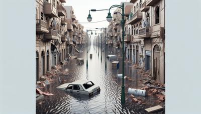 "Calles y edificios dañados por inundaciones en Derna, Libia"