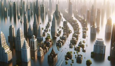 Onder water gelopen straten en ondergedompelde gebouwen in Aziatische steden