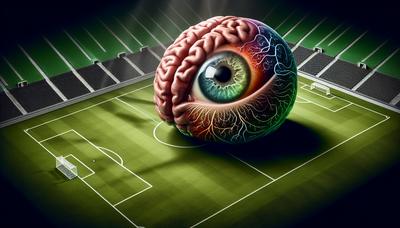 Campo da calcio con illustrazioni di cervello e occhi.