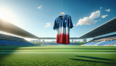 Terrain de football avec maillot français vide suspendu.