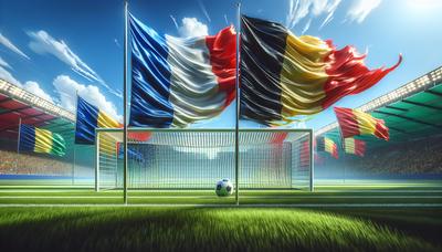 But de football avec les drapeaux français et belge en arrière-plan.