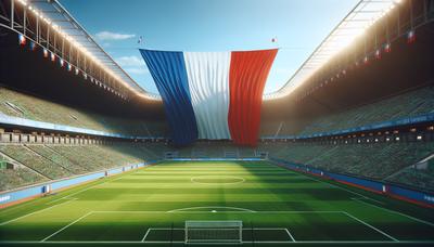 Stade de football avec drapeau français et sans pancartes électorales.