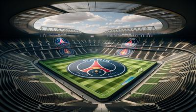 Stade de football avec les logos de Paris FC et Red Bull.