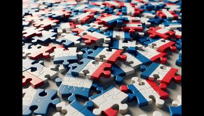 Pièces de puzzle fragmentées du drapeau français.