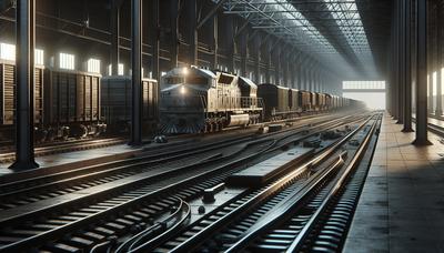 Trenes de carga detenidos en las vías con andenes vacíos.