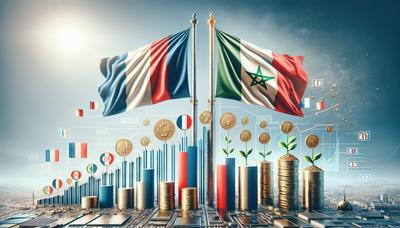 Drapeaux français et marocain avec des symboles de croissance économique.