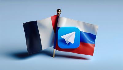 Drapeaux français et russe avec icône de l'application Telegram