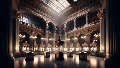 Bâtiment de l'Assemblée française avec des urnes éclairées.