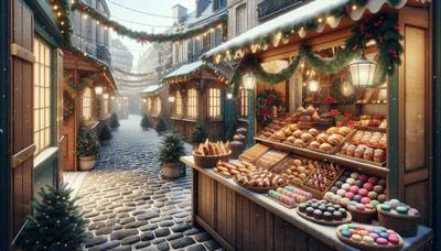 Marchés de Noël français et pâtisseries traditionnelles festives.