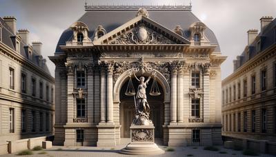 Palais de justice français avec des balances de justice.