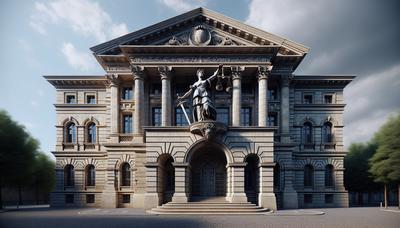 "Palais de justice français avec symbole de la balance de la justice."