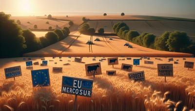 Campagne française avec des pancartes de protestation contre l'UE-Mercosur.