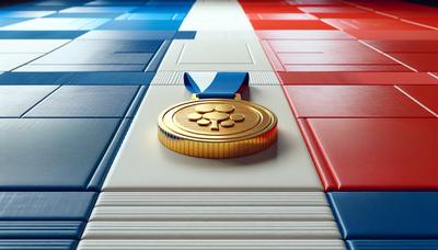 Drapeau français et médaille d'or avec tapis de judo.