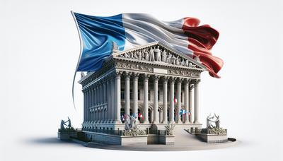 Bandera de Francia y edificio parlamentario con símbolos de unidad