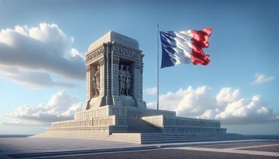 Drapeau français flottant au-dessus du monument aux morts au Havre.