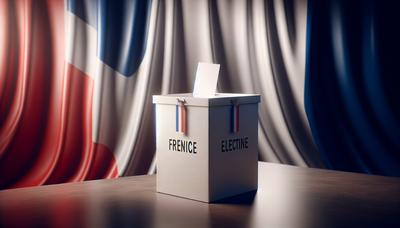 Drapeau français en arrière-plan avec urne électorale.