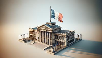 Drapeau français devant le bâtiment du parlement.