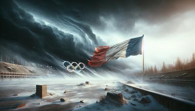 Drapeau français en émoi à cause des anneaux olympiques abandonnés.