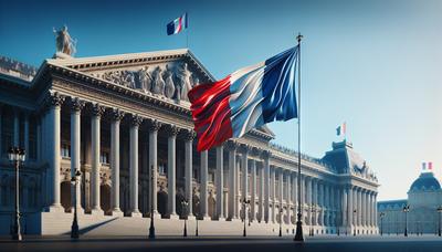 Drapeau français flottant devant un bâtiment gouvernemental