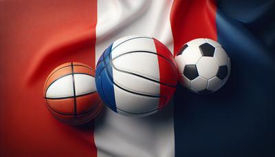 Drapeau français avec un ballon de basket et un ballon de football