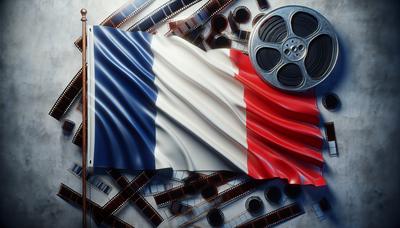 Drapeau français avec un fond de bobine de film vintage.